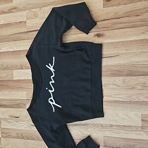 Victorias secret pink crop off the shoulder scoop neck logo sweatshirt  small